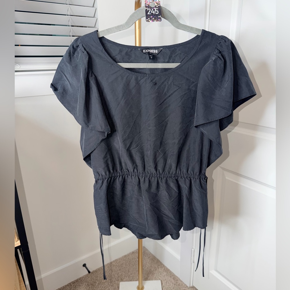 245. Express Black Flutter-Sleeve Peplum Blouse